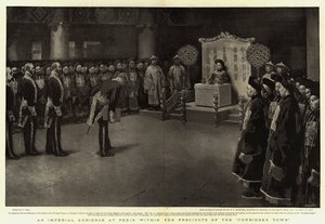 Een keizerlijk publiek in Peking binnen de grenzen van de Verboden Stad
